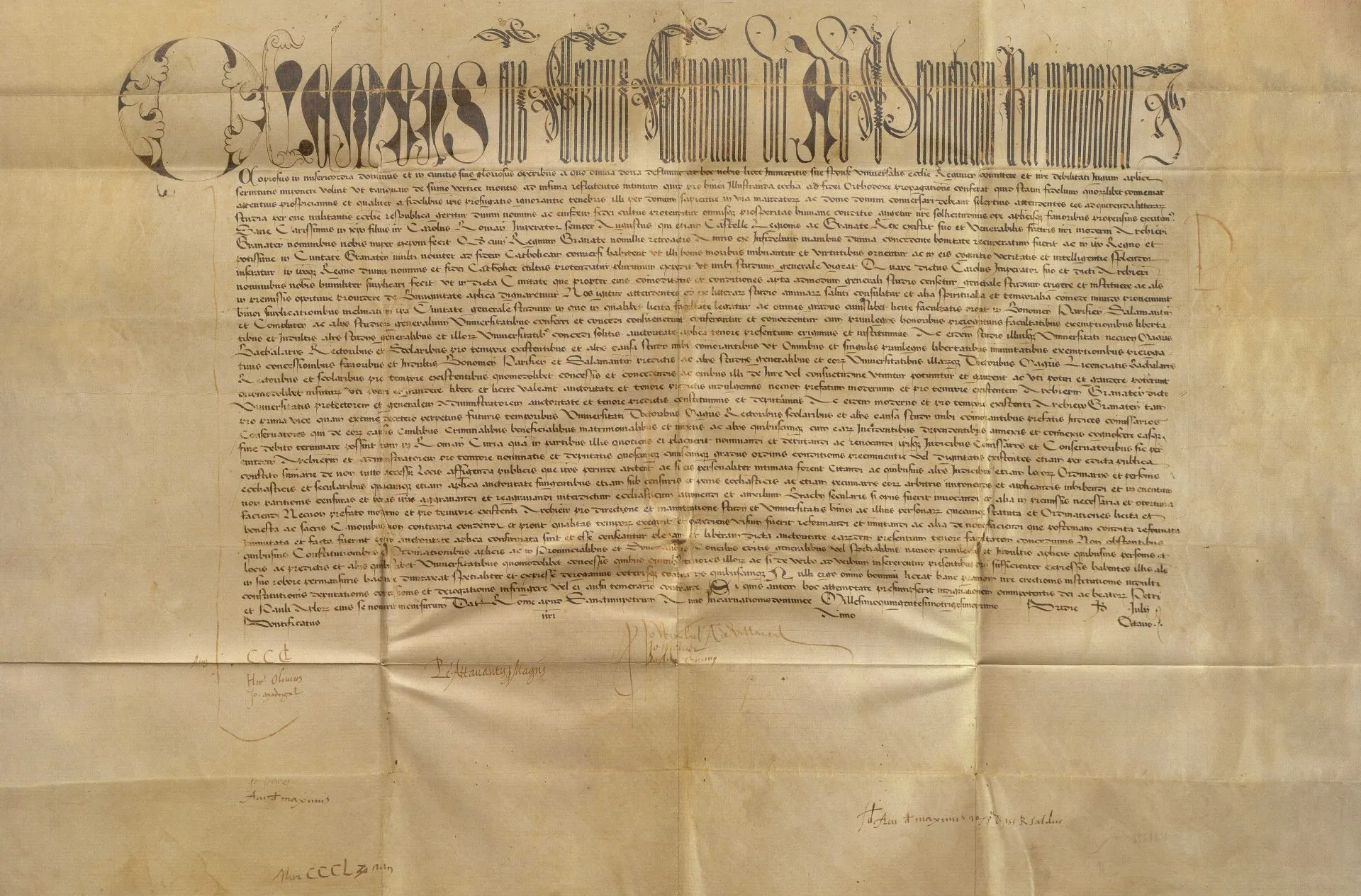 Imagen de portada de La Bula fundacional de la Universidad de Granada, el documento que le dio carta de naturaleza hace 494 años, en perfecto estado de conservación tras ser evaluada y digitalizada a alta resolución
